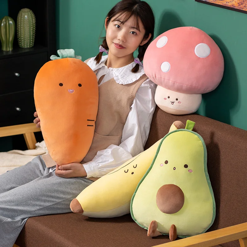 

55cm Kawaii Simulation Fruit Cute Carrot Avocado Banana Mushroom Plush Toy Doll Pillow Soft Cushion Girl Birthday Holiday Gift