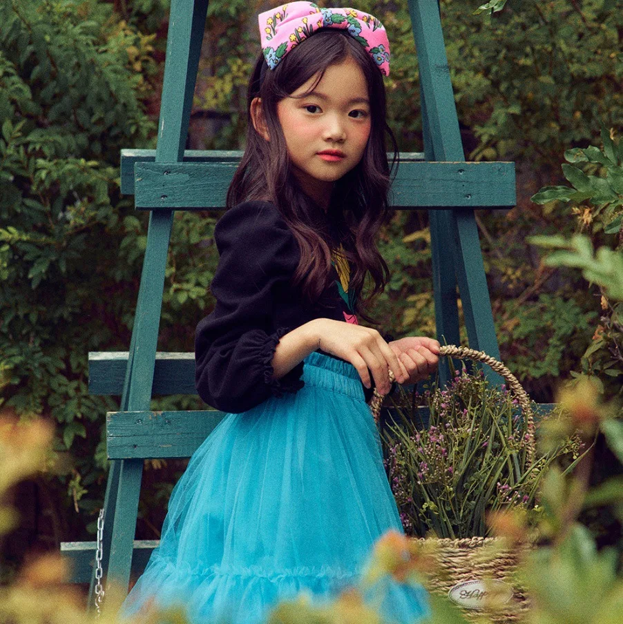 2022 Autumn Print Korean Girls Sweater Fashion Blue Girls Yarn Skirt Cotton T-Shirts Children's Clothing Girls Cardigan Sweater