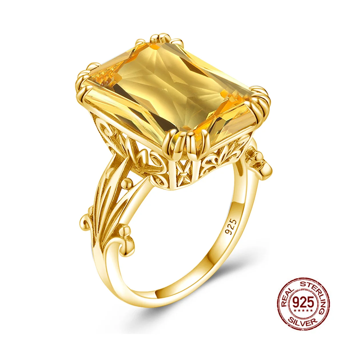

Роскошные серебряные кольца, 14 к позолоченные желтые цитриновые винтажные кольца для женщин для мам, ювелирные изделия для вечерние, Подаро...
