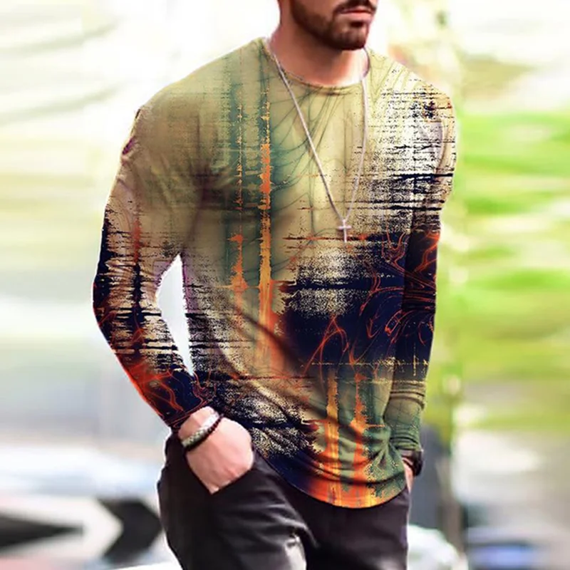 

Men's Clothing Fashion T-shirts Autumn Long Sleeve Tie-dye Gradient Street Tee 3D Printing Oversized Male Plus Size Fit Material