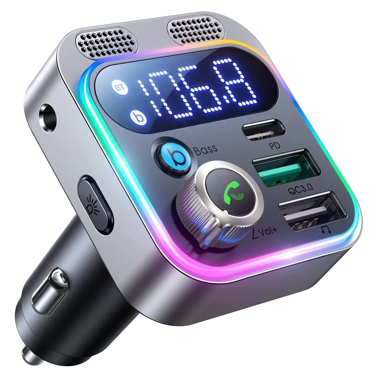 

Bluetooth 5.3 Car Adapter Dual Mics HiFi Deep Bass Sound Bluetooth FM Transmitter for Car Hands-Freer Bluetooth Receiver