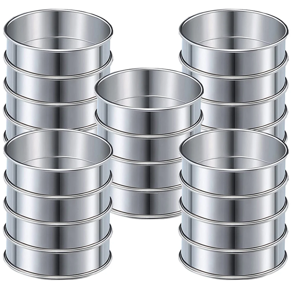 

4 Inch Muffin Ring Crumpet Rings, 20 Stainless Steel Muffin Rings Moulds Double Rolled Tart Rings Round Tart Ring