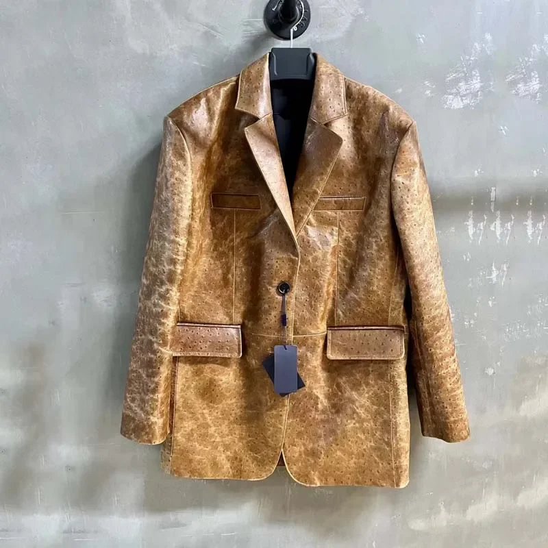 Женская одежда весенний масляный воск дерма натуральная дубленка модный костюм