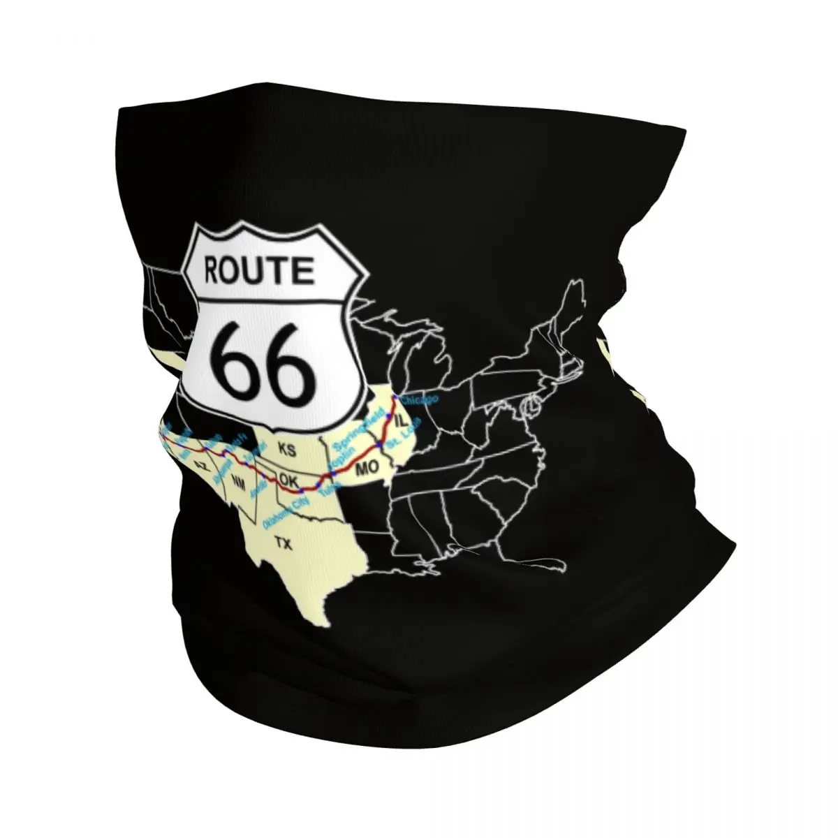 

Route 66 Map Winter Headband Neck Warmer Women Men Hiking Camping Tube Scarf USA Highways Face Bandana Gaiter