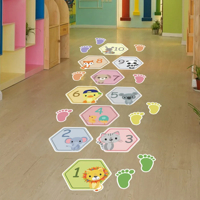 

Cartoon animals digital PVC stickers hopscotch children's room kindergarten decorative DIY stickers room decoration accessories