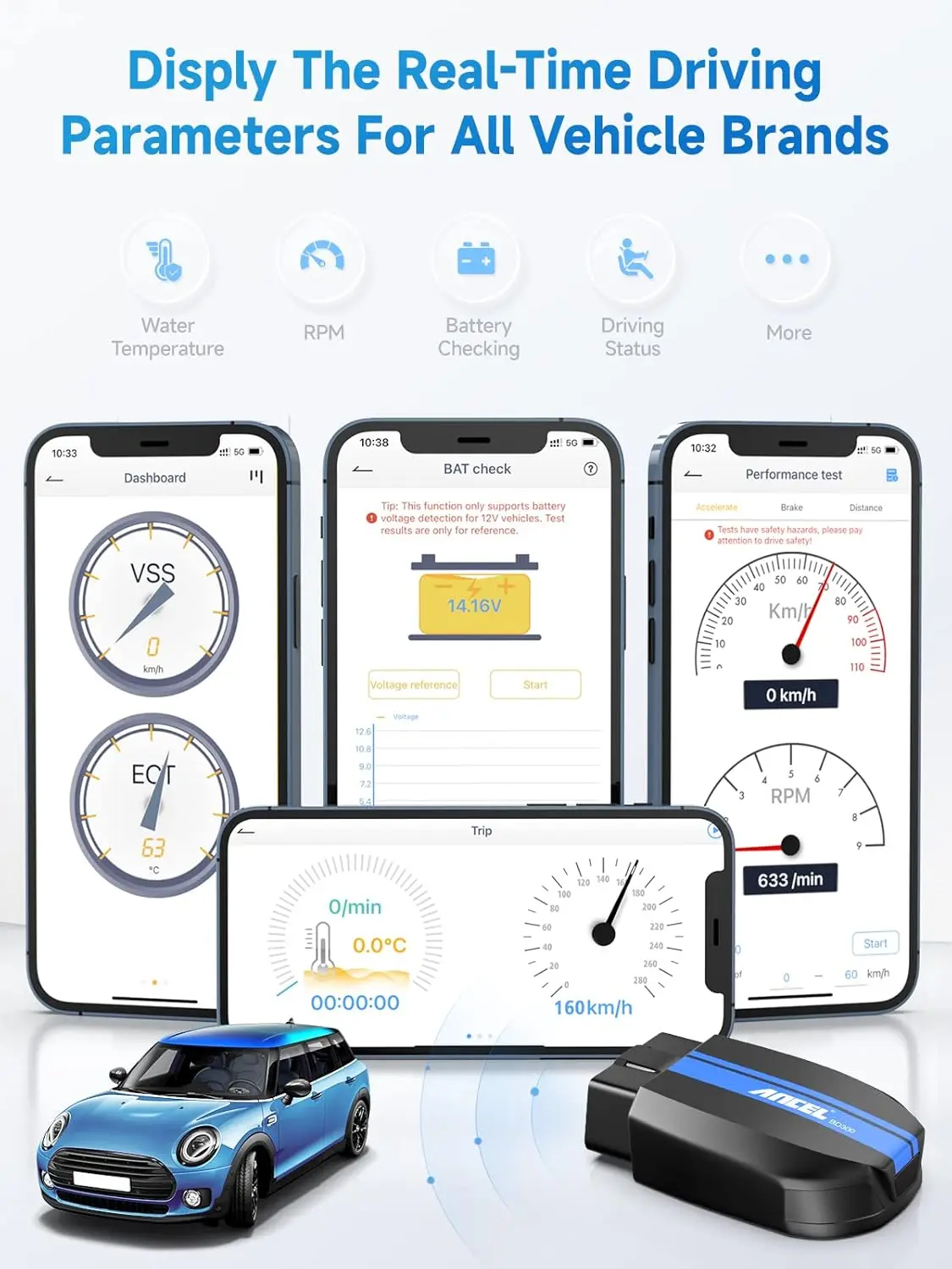 Bluetooth-сканер ANCEL BD300 OBD для чтения и стирания автомобильных аккумуляторов