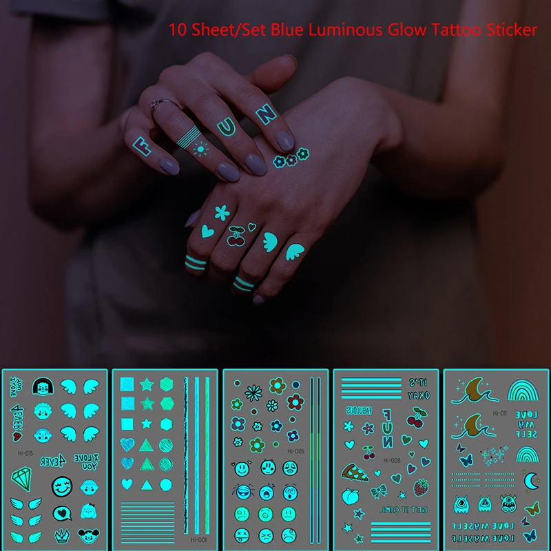 

Blue Luminous Glow Tattoo Sticker Constellation Waterproof Temporary Tatoo For Women Arms Shoulders Sexy Body Tattoos 10 Sheets
