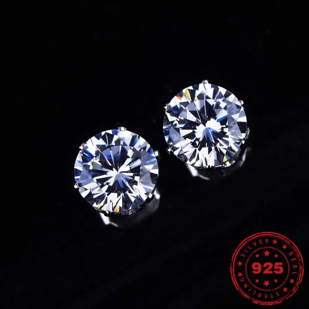 HOYON Imported Mosang Diamond Crown Earrings Platinum Heart-Shaped Zircon Ear Buckle S925 Silver  Jewelry for Woman