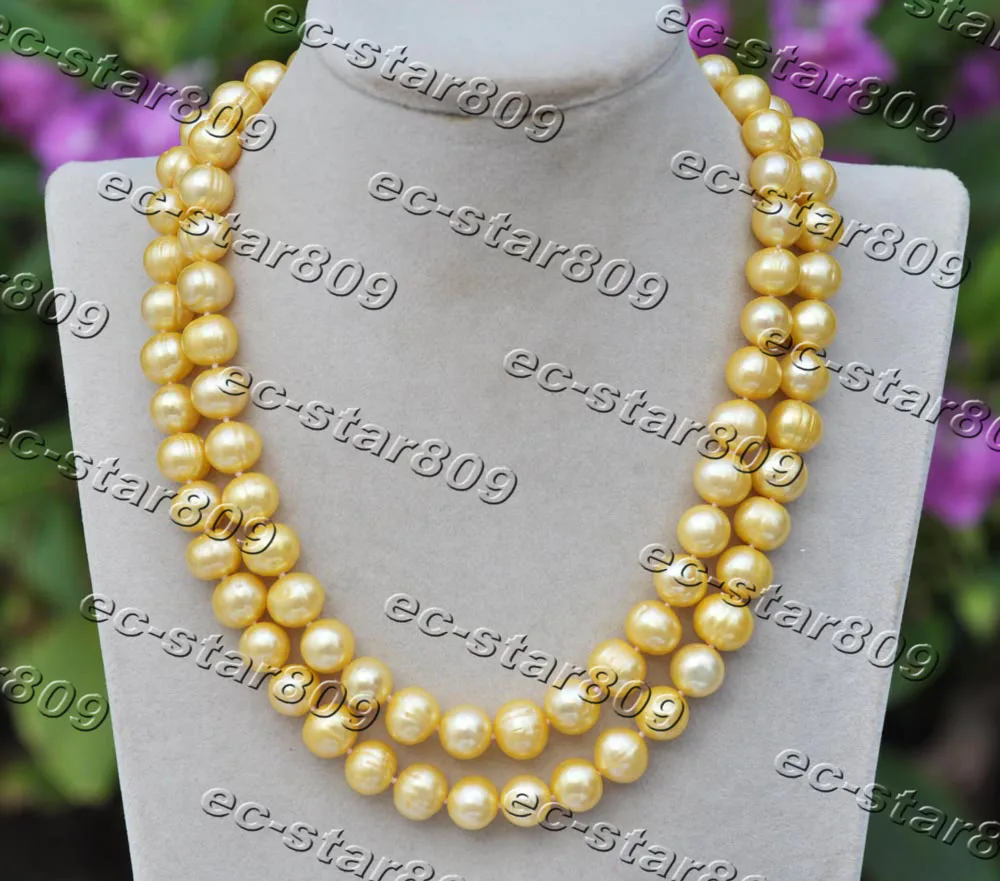 

MCT·STAR Z11413 2Row 17" 11mm Round Golden Yellow Freshwater Pearl Necklace