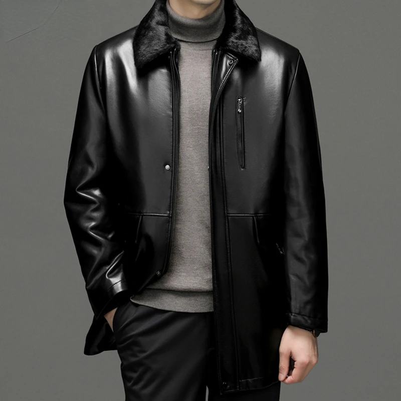 

Casual Genuine Leather Man Jackets Thickened Plush Warm Coat Male Autumn Winter Leather Jacket Men Clothing Fashion Chaquetas LM