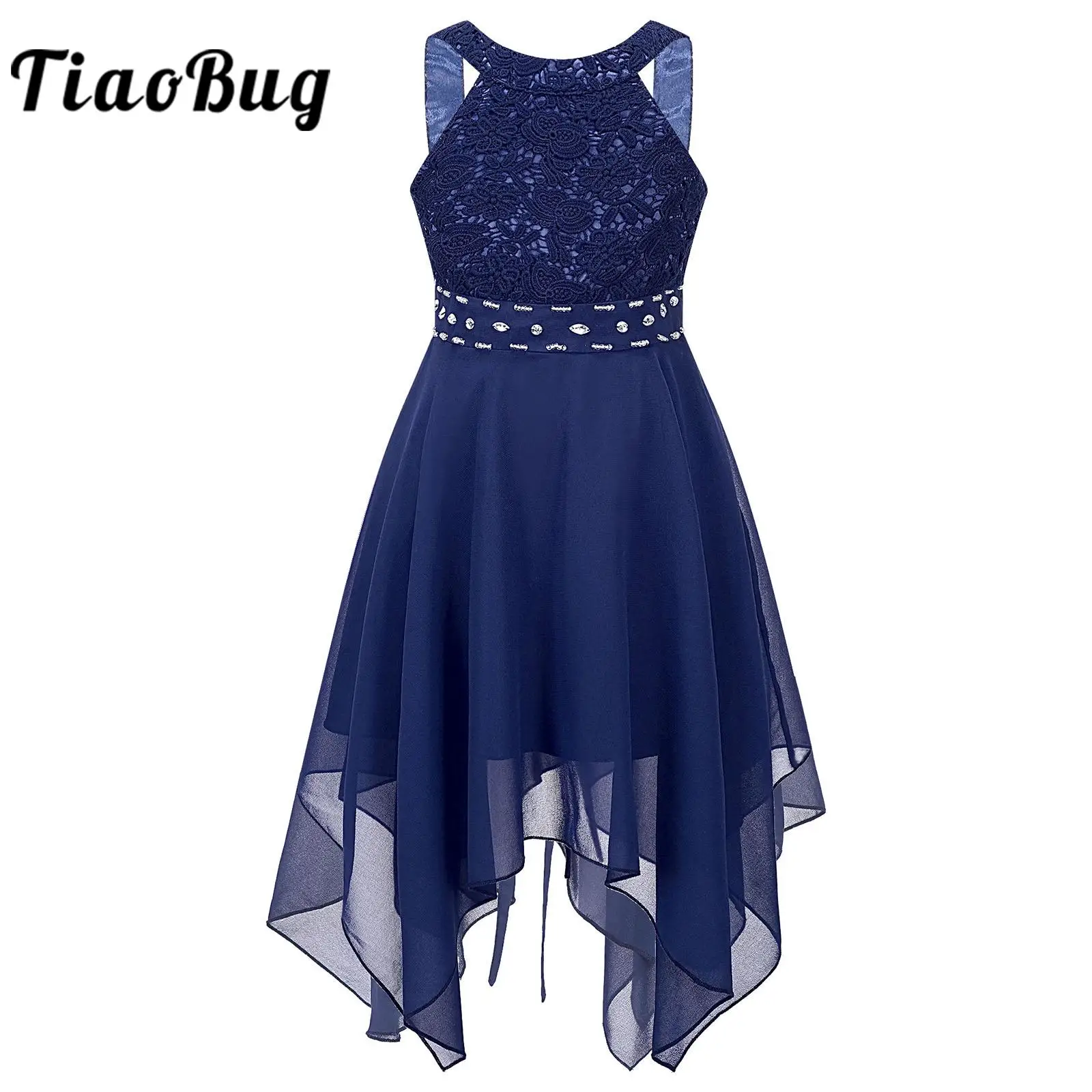 

Kids Girls Lace Shiny Rhinestone Prom Dress Flower Girls Dress Sleeveless Ball Gown Teen Girl Ceremony Wedding Party Dress