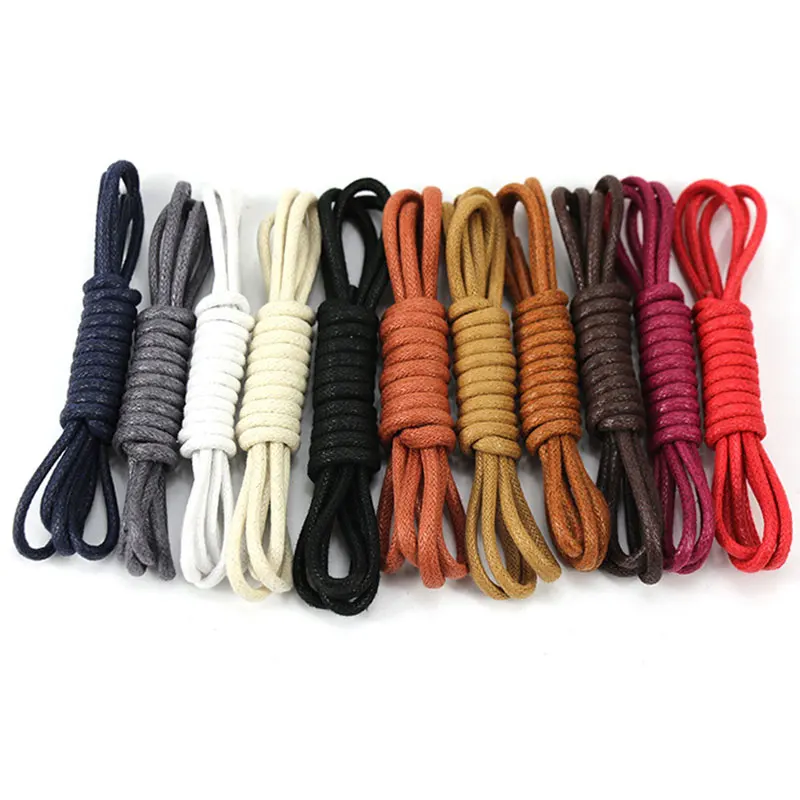 1Pair Cotton Waxed Solid Round Shoelaces Durable Cotton Shoelaces Oxford Shoe Laces Boots Laces Waterproof Leather Shoelace