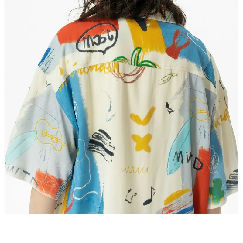 

Пляжная рубашка с кокосовым деревом, милые рубашки с ручной росписью, американская гавайская рубашка на пуговицах для мужчин и женщин, модные блузки большого размера для подростков в стиле Харадзюку