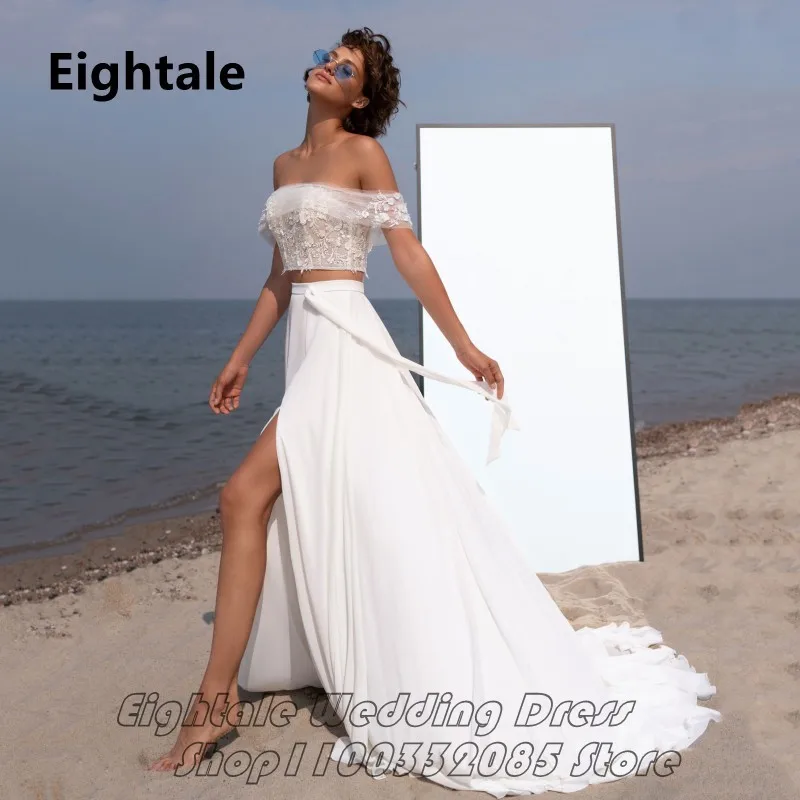 

Eightale Full Sexy Two Piece Summer Beach Wedding Dress 2022 Side Slit Chiffon Boho Bride Gown With Appliques Vestido de novia