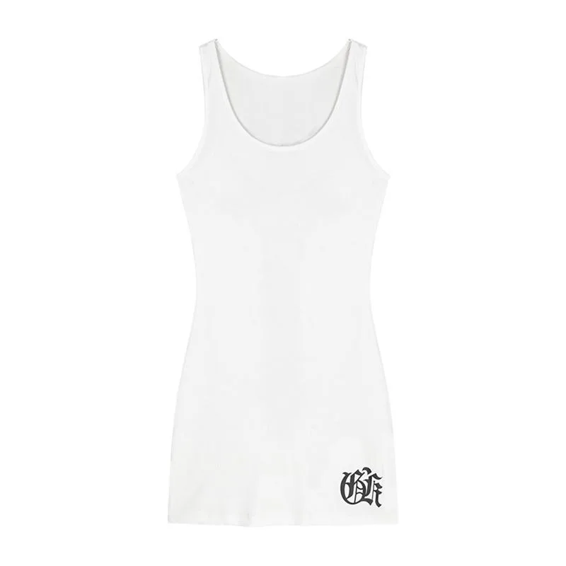 Белая женская майка с американским перекрестным принтом Y2k средней длины