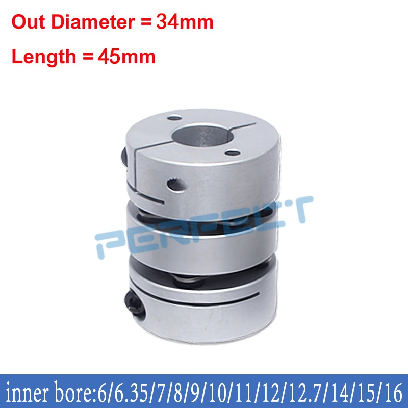 

D34L45 Flexible Diaphragm Coupling Bore 6/6.35/7/8/10/11/12/12.7/14/15/16 mm Plum Shaft Coupling CNC Stepper Motor Coupler