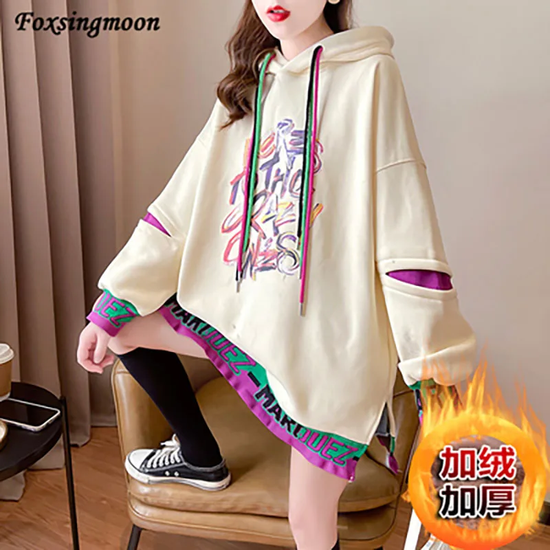 

Women Thick Warm Oversized Hoodies Fashion Letter Printing Pullover Long Sleeve Loose Hoodie Teenagers Autumn Winter Sweatshirt