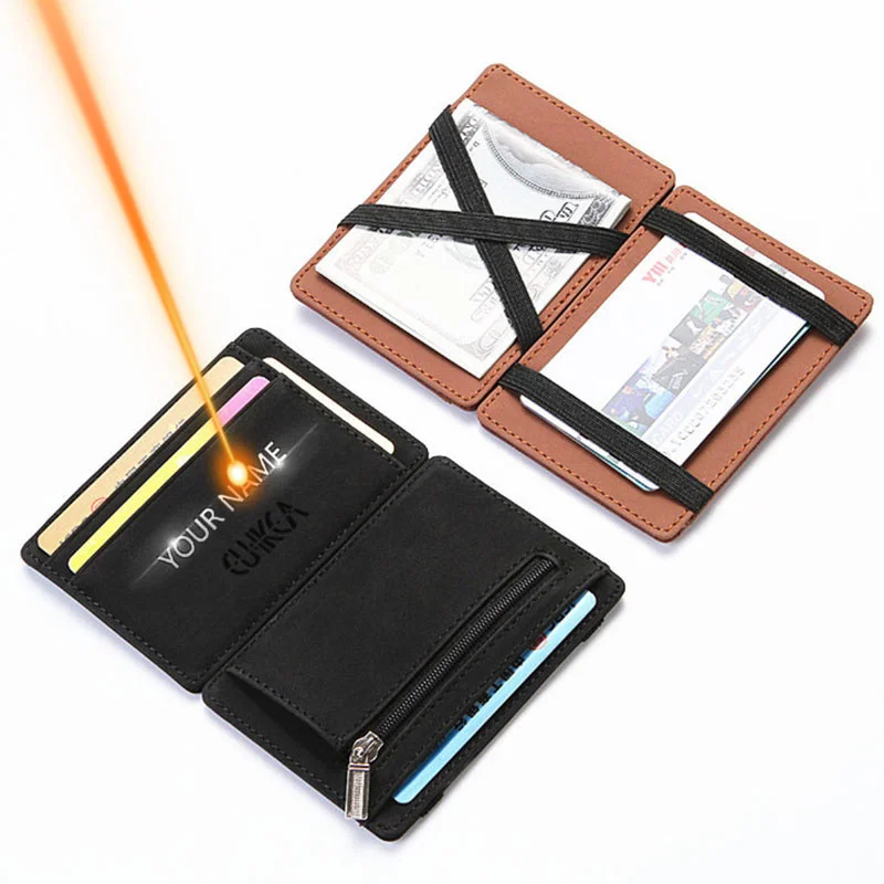 

Mini Men Card Holder Wallets Zipper Coin Pocket Slim Magic Male Wallet Quality PU Leather Credit Bank Card Case Small Men Purses