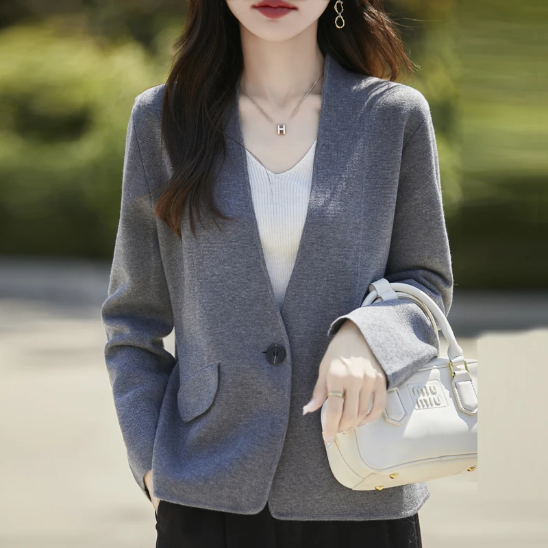 Свитер из смесовой шерсти кардиган вязаная куртка с v-образным вырезом и длинными