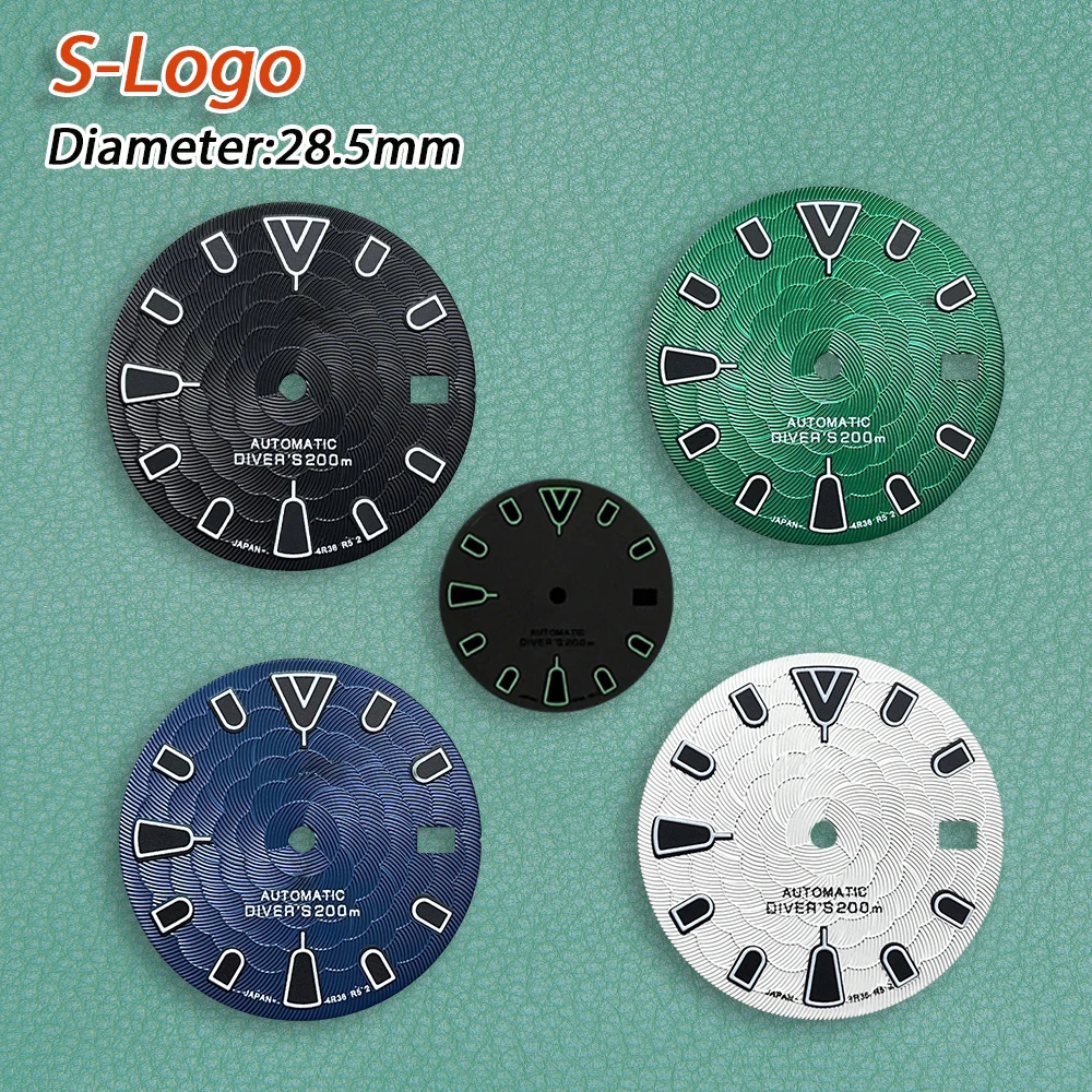 28 5 мм S логотип цветок лотоса NH35 циферблат подходит для NH36/4R/7S механизм C3 зеленый