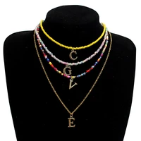 colorful beaded choker women korean fashion summer bohemia diy handmade letter pendant necklace female jewelry gift accessories