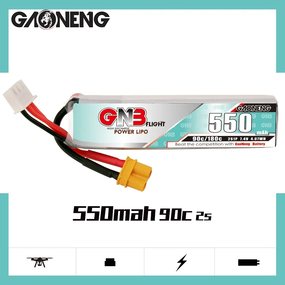 GAONENG GNB 550 мАч 2S 90C 180C 7 4 В XT30 LiPo аккумулятор Tinyhawk II Small Heli Вертолет Multiroter Mini Micro FPV