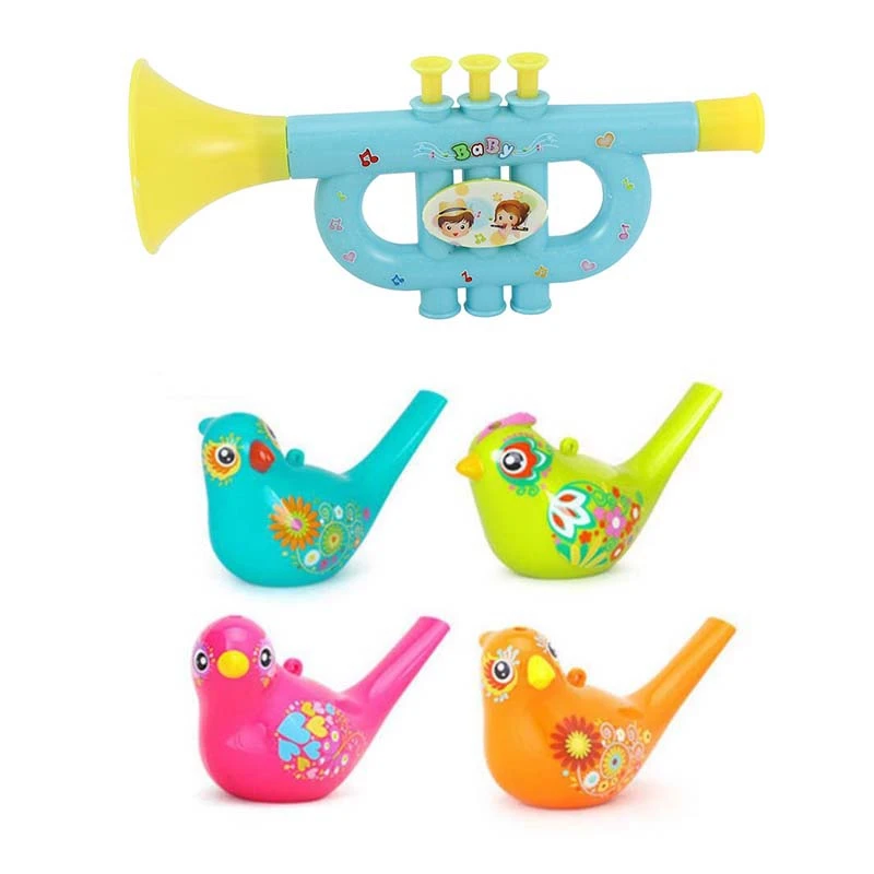 

2 Pcs Kid Musical Toy: 1 Pcs Water Bird Whistle Bathtime Musical Toy & 1 Pcs Blowable Trumpet Instrument Musical Toy