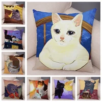 soft short plush cute cat cushion cover for sofa children room decor pet cartoon animal pillowcase oil painting pillow case