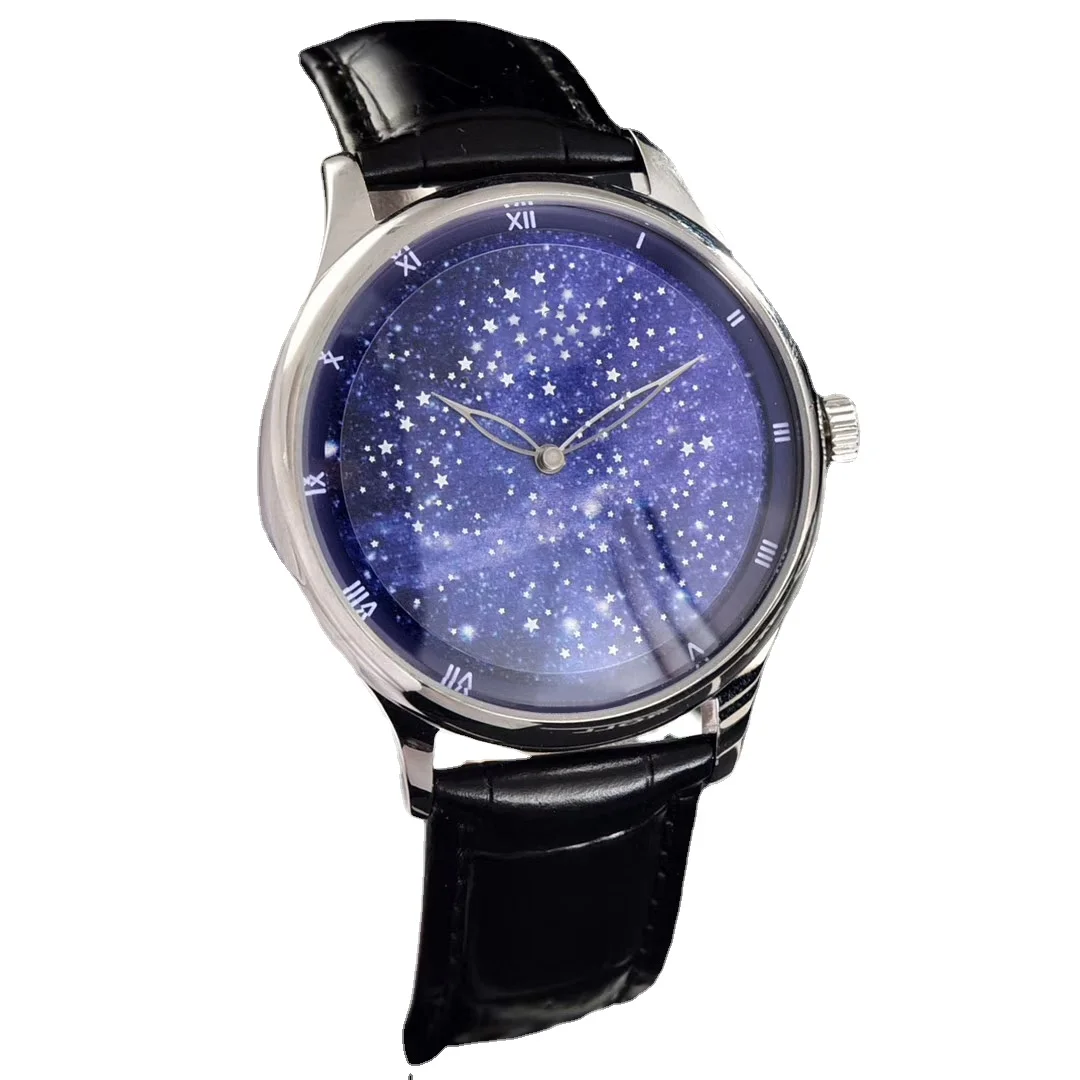 

mens mechanical watch automatic Sky rose gold black leather