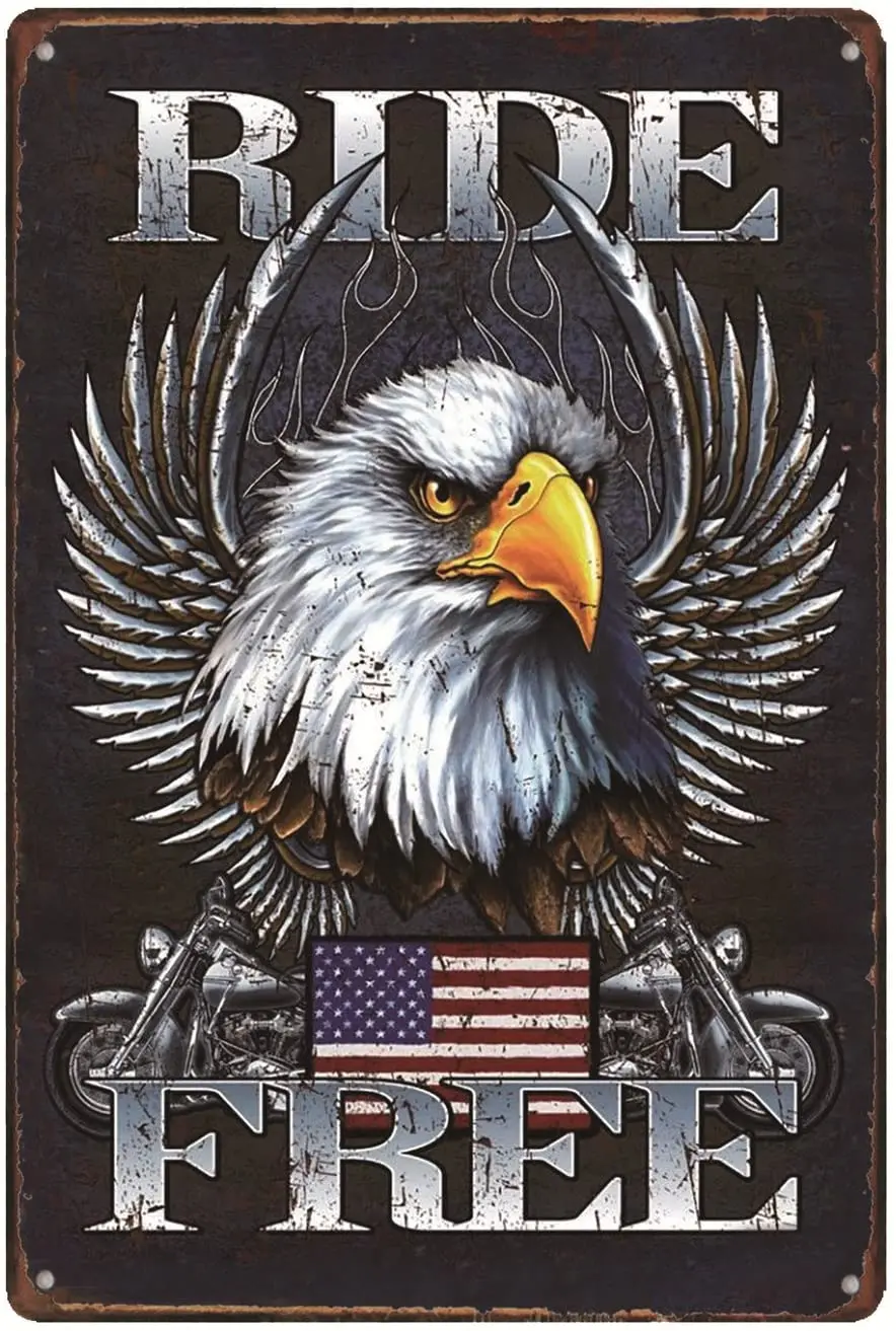 

vintage Legend Ride Free American Bald Eagle USA Flag Distress Look Metal Garage Tin Sign 12" x 8"