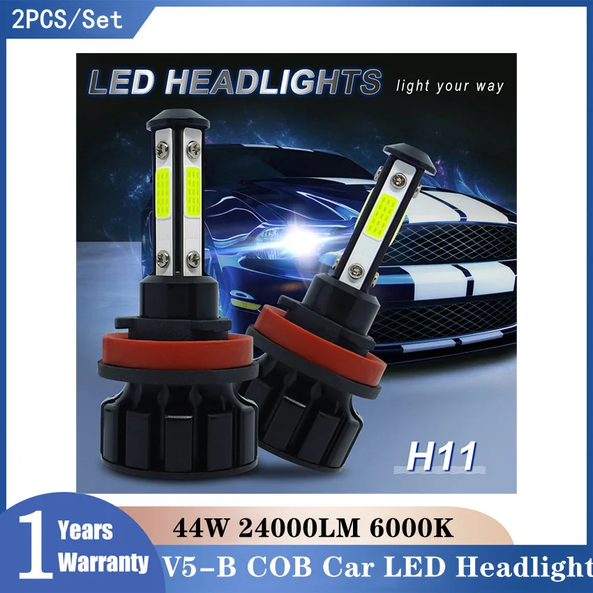 

V5-B Car Lights H11 H7 9005 9006 COB Car LED Headlight Bulbs Beam 44W 24000LM 6000K HB4 Super Bright Auto Headlamp