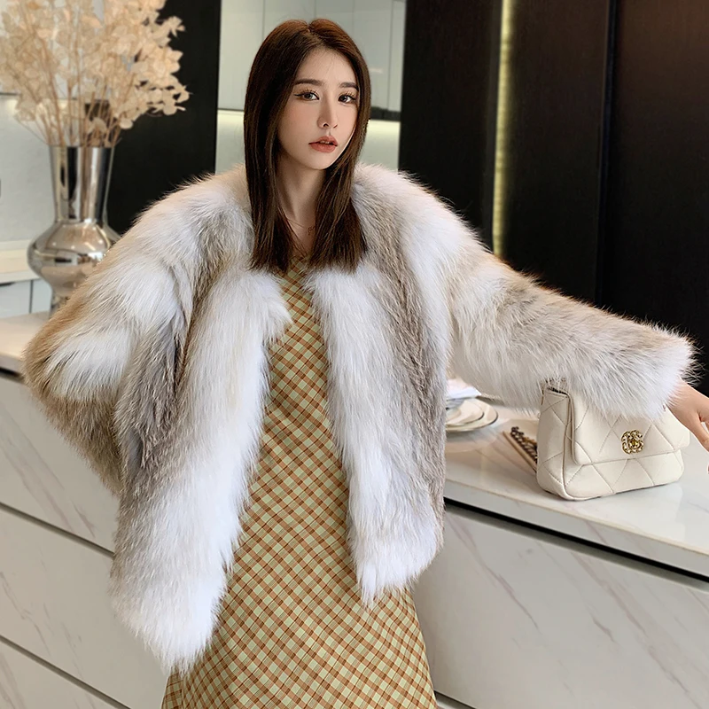 

2023 Real sable New Winter Import Fox Fur Coat Weave Whole Skin Thick Female Fox Coats Women Long Sleeve Short Natural Fur Coats