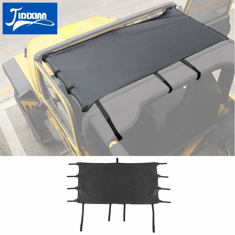 

JIDIXIAN Car Soft Roof Top Sunshade Cover Sun Shade Anti UV for Jeep Wrangler TJ 1997-2006 Leather Black Exterior Accessories