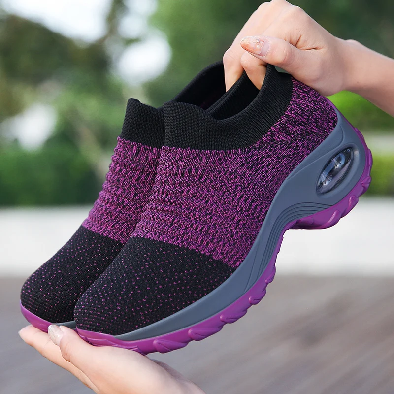 Women Sock Shoes Breathable Walking Shoes High Increasing Athletic Sneakers Knitted Outdoor Casual Loafer Shoe Plus Size 44