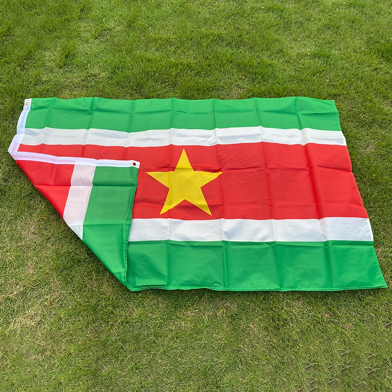 Фото Aerxemrbrae 150x90 см Флаг Suriname Высококачественные двухсторонние печатные полиэстеровые люверсы для флага Suriname №2