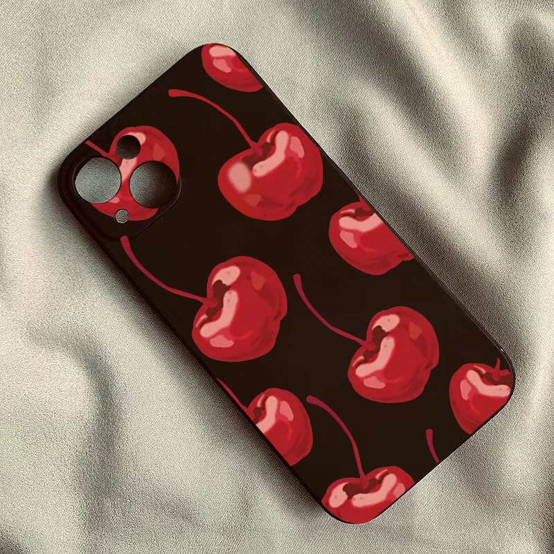 Фото Чехол для телефона Cherry для iPhone 16 14 15 13 Pro Max 11 12 XR 7 8 Plus INS Korea, мягкий силиконовый чехол с милыми фруктами, черный, белый цвет, матовая сумка №4