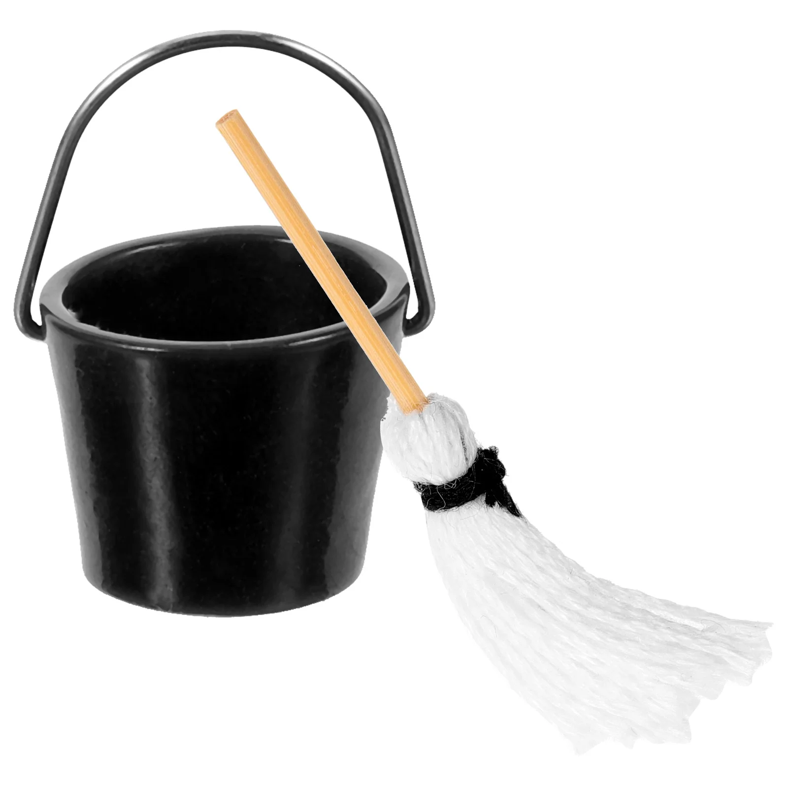 

Mop Small House Mops Buckets Miniature Metal Decoration DIY Models Kit Parent-child
