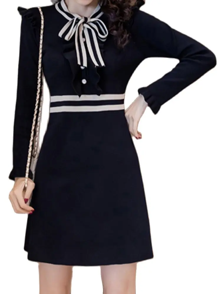 

Элегантное трикотажное платье, облегающая и облегающая трикотажная юбка с длинными рукавами, новинка зимы 2022, модная женская одежда в Корей...