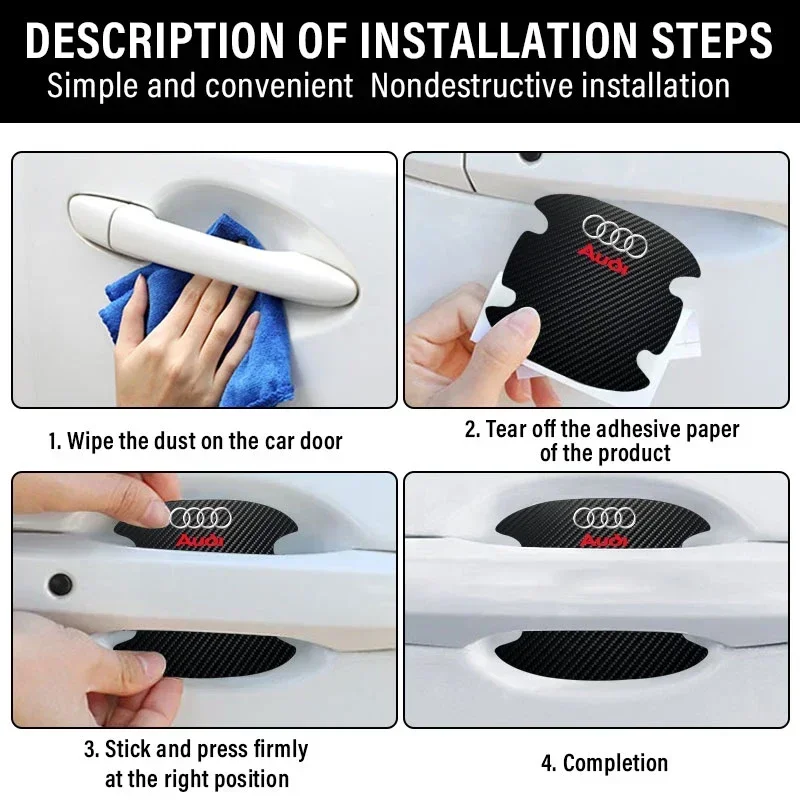 4 шт. защитная наклейка на дверную ручку автомобиля эмблема Стайлинг для Audi B7 B5 B6 B8