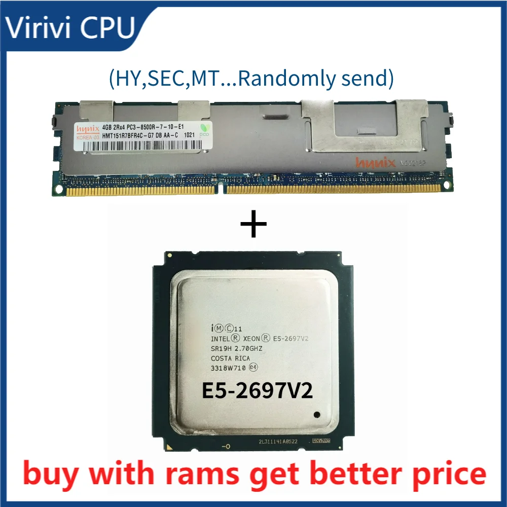 

DDR3 4G 2G Server ram with heatsink 1066Mhz with xeon e5 2697 v2 2.7GHz 30M 8GT/s LGA 2011 SR19H C2 E5 2697v2 CPU Processor