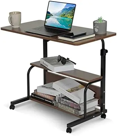 

Desk Adjustable Desk Small Standing Desk Home Office Desks for Small Spaces Portable Desk Table for Bedrooms, 31.5" Brown Up