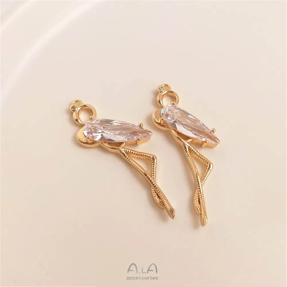 

14K Gold Filled Plated Inlaid amphibolite Flamingo pendant clavicle chain sweater necklace pendant DIY pendant