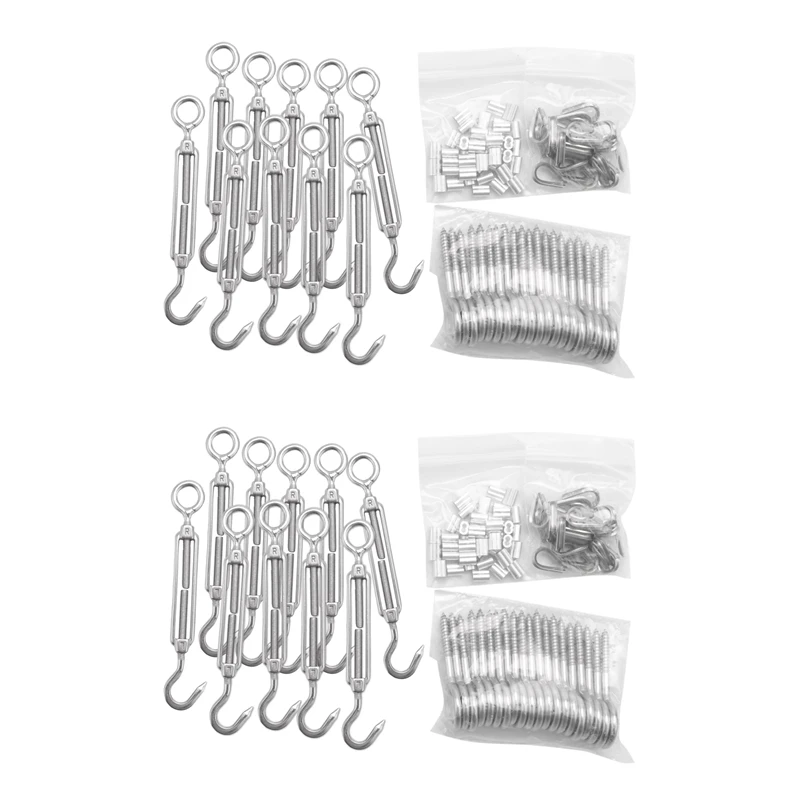 

2X 1/16 Inch Cable Railing Kit For Wooden Post Turnbuckle Wire Tensioner Strainer Lag Screw Eye Thimble Crimping Loop