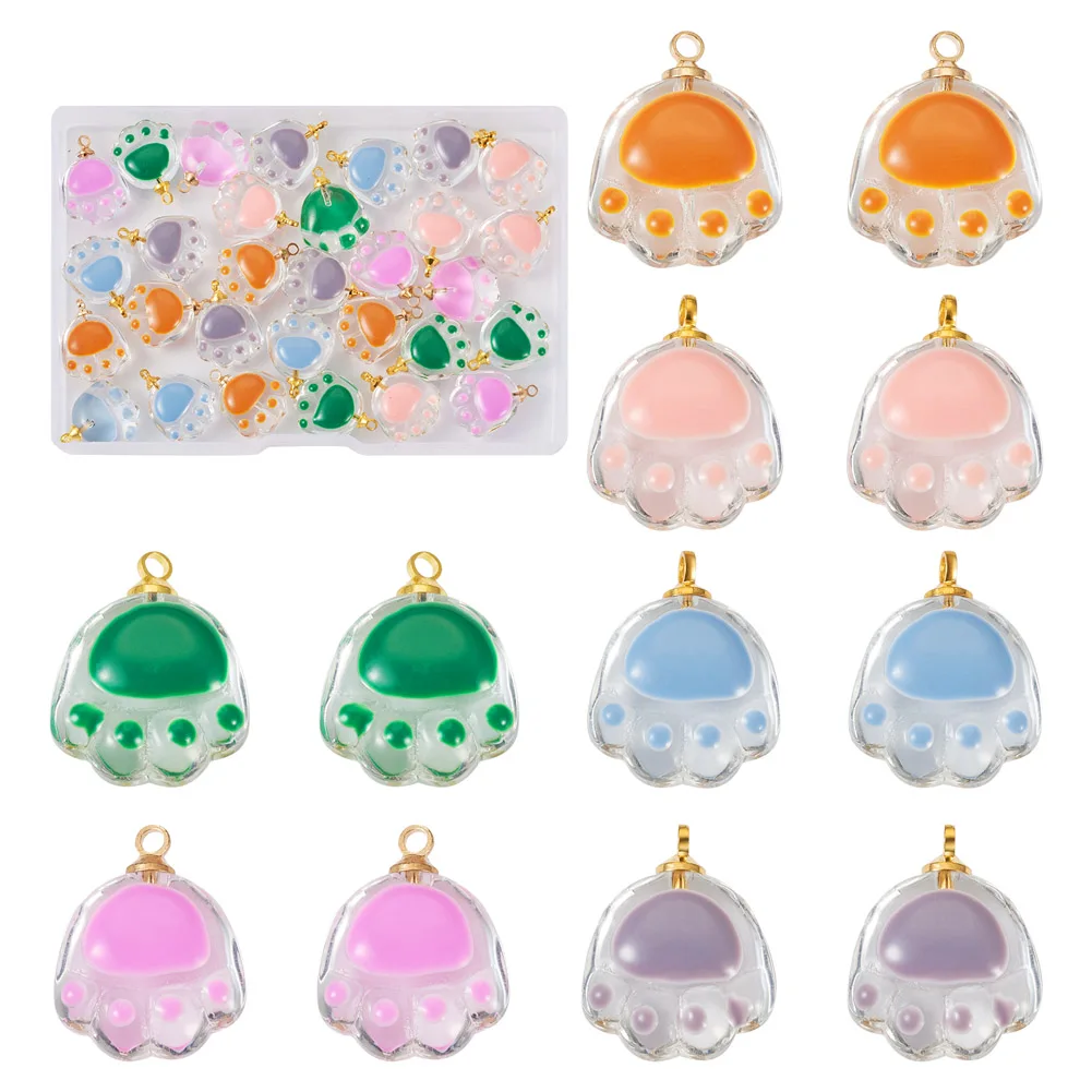 

36Pcs Cute Cat Paw Print Glass Pendants Dangle Charms with Enamel for DIY Jewelry Making Fashion Earring Pendant Bracelet Craft