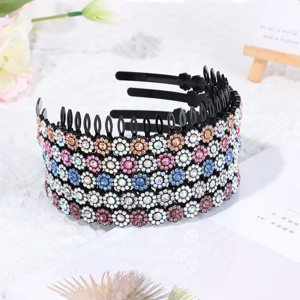 

Women Girls Rhinestone Flower Non-slip Hairband Hair Hoop Bezel Headband