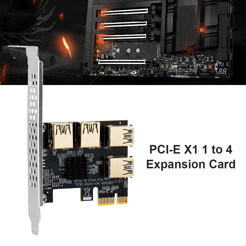 

PCI-E Adapter Card PCI-E X1/X4/X8/X16 1 to 4 USB Multiplier Hub Riser Card Extender PCIe Converter for Bitcoin ETH Mining Miner