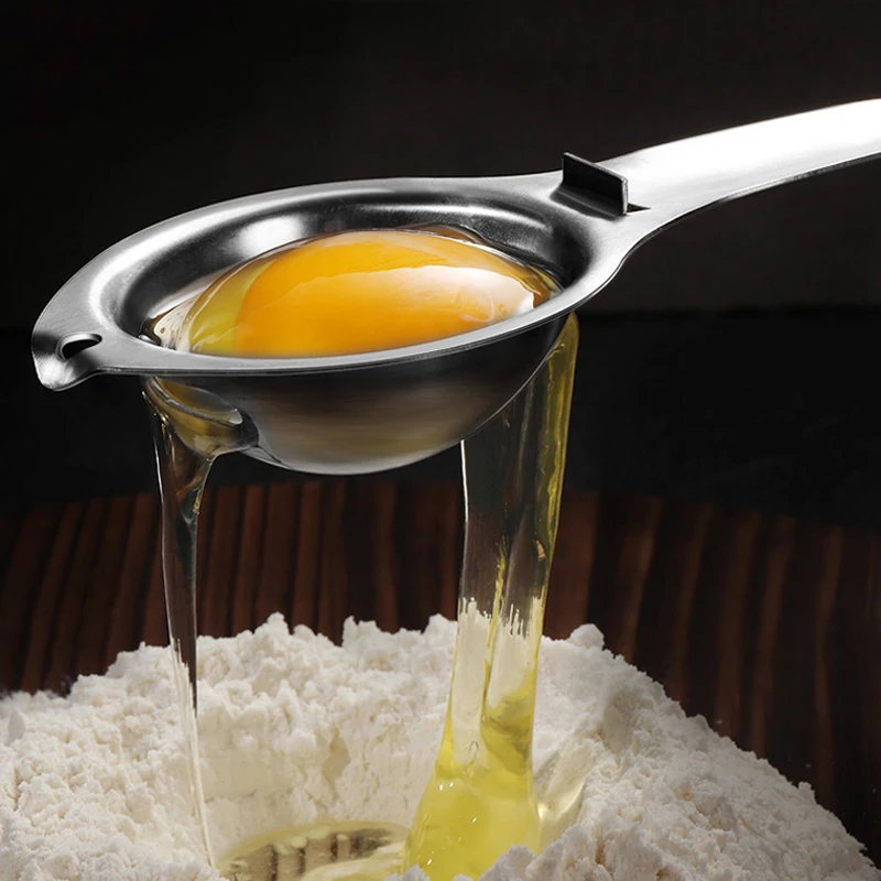 

Stainless Steel Egg Separator Egg Yolk White Separator Long Handle Egg Divider Filter Kitchen Egg Tools Baking Cooking Gadgets