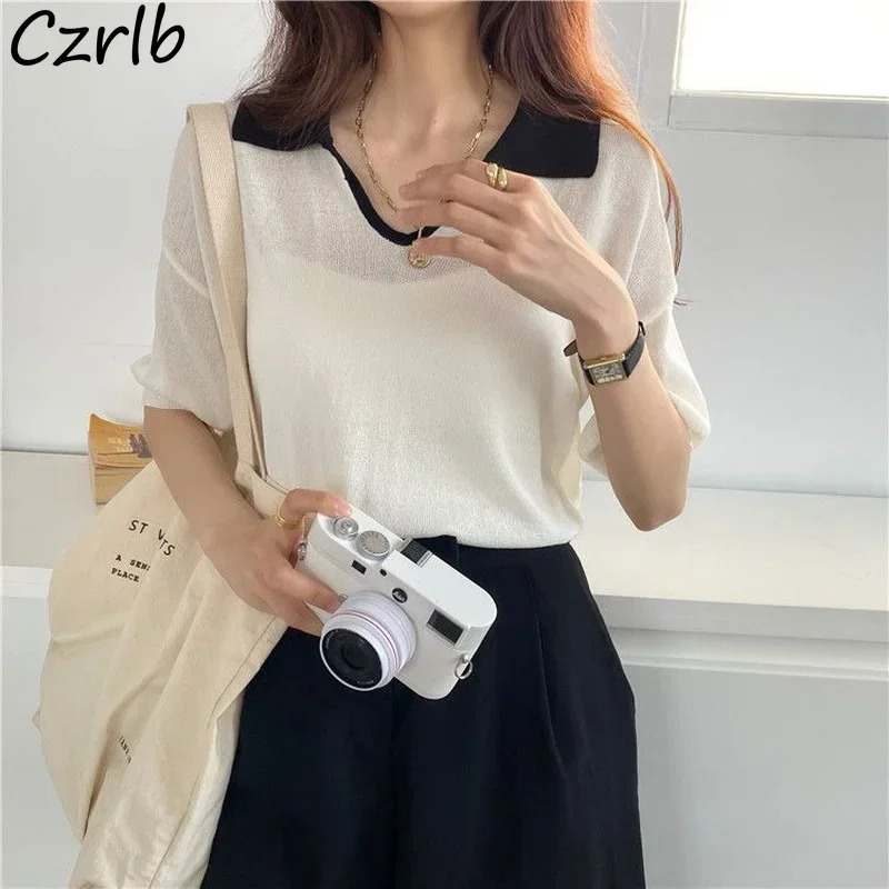 T-shirts Women Summer Basic Ulzzang Tender Minimalist Prevalent Casual Streetwear Comfort Thin All-match Unisex Vintage Knitted |