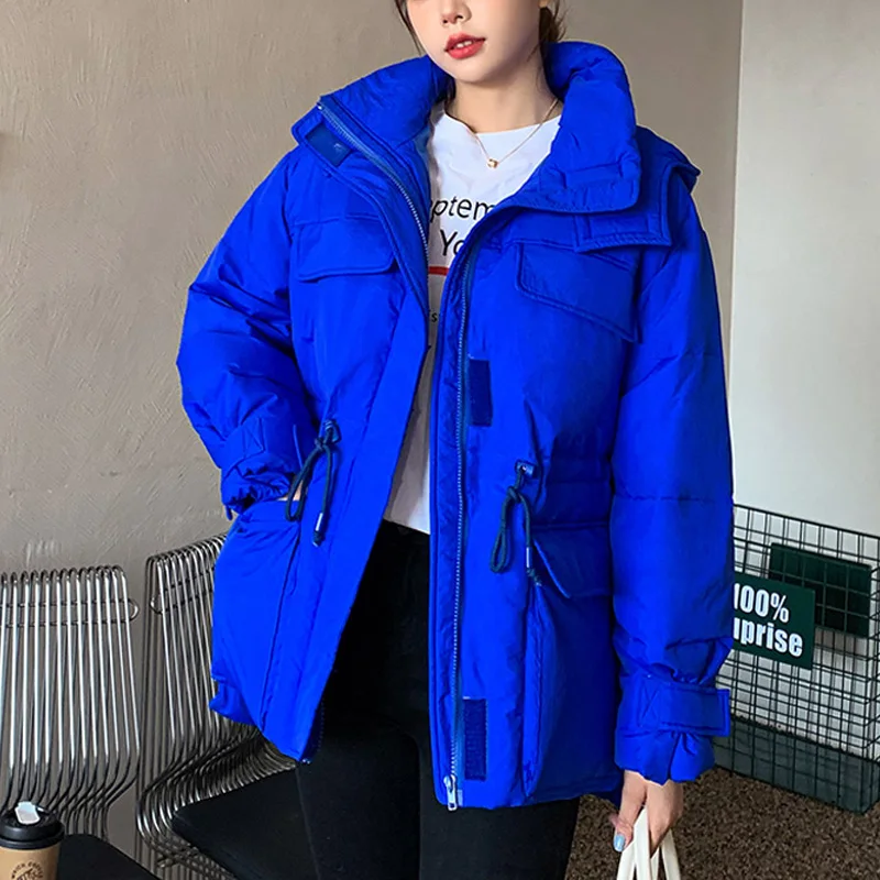 2022 New Winter Hooded Long Sleeve Solid Color Cotton-padded Warm Loose Big Size Jacket Women Parkas Fashion Outwear