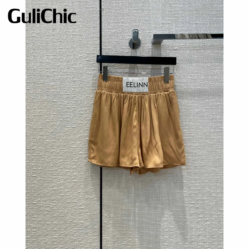 

7.8 GuliChic Women High Waist Letter Embroidery Acetate Pleated Shorts